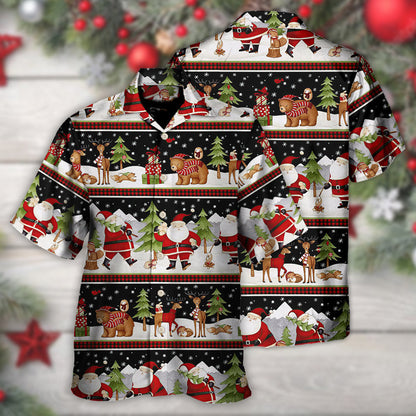 Christmas Happy Night With Santa Reindeer And Bear - Hawaiian Shirt 