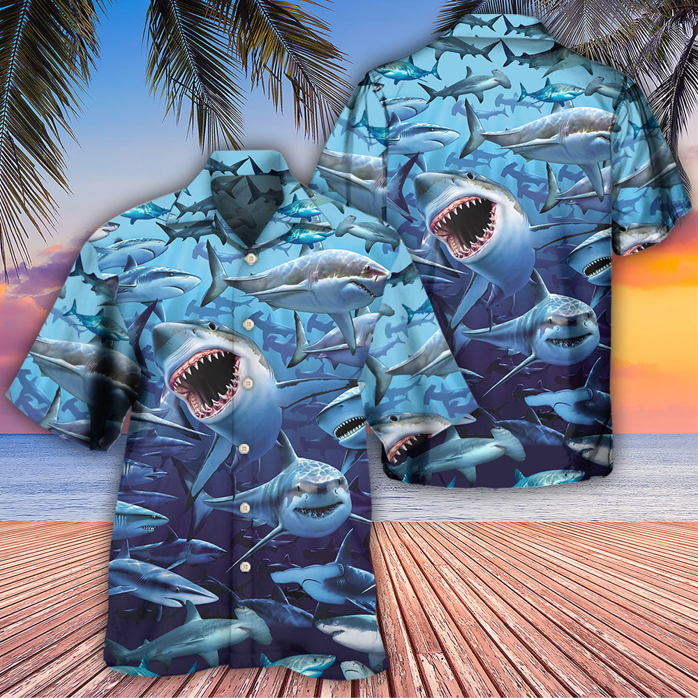 Shark Family Hunting Together - Hawaiian Shirt 