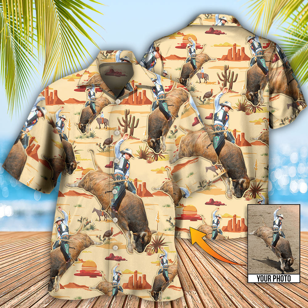 Cowboy Bull Riding Tropical Custom Photo - Hawaiian Shirt 