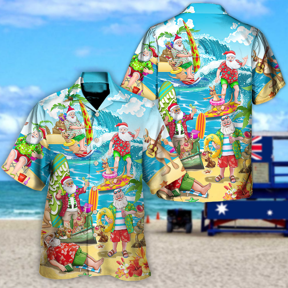 Christmas In July Santa Claus Surfing And Enjoy Summer Beach - Unisex Hawaiian Shirt For Men and Women