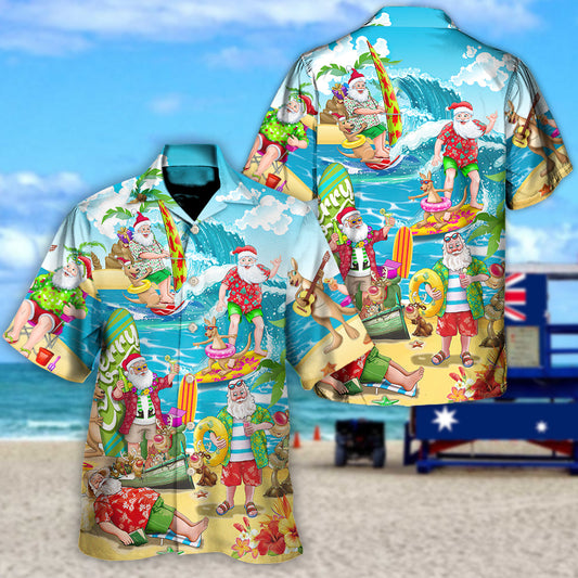 Christmas In July Santa Claus Surfing And Enjoy Summer Beach - Unisex Hawaiian Shirt For Men and Women