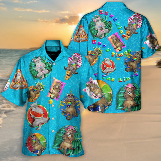 Beach - Cat Sunbathing Sunshine Good Times And Tan Lines - Unisex Hawaiian Shirt For Men and Women