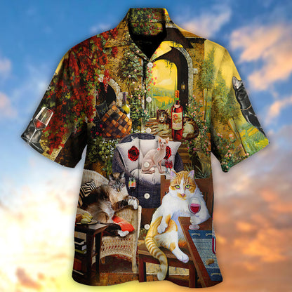 Cat Drink Wine and Judge - Hawaiian Shirt 