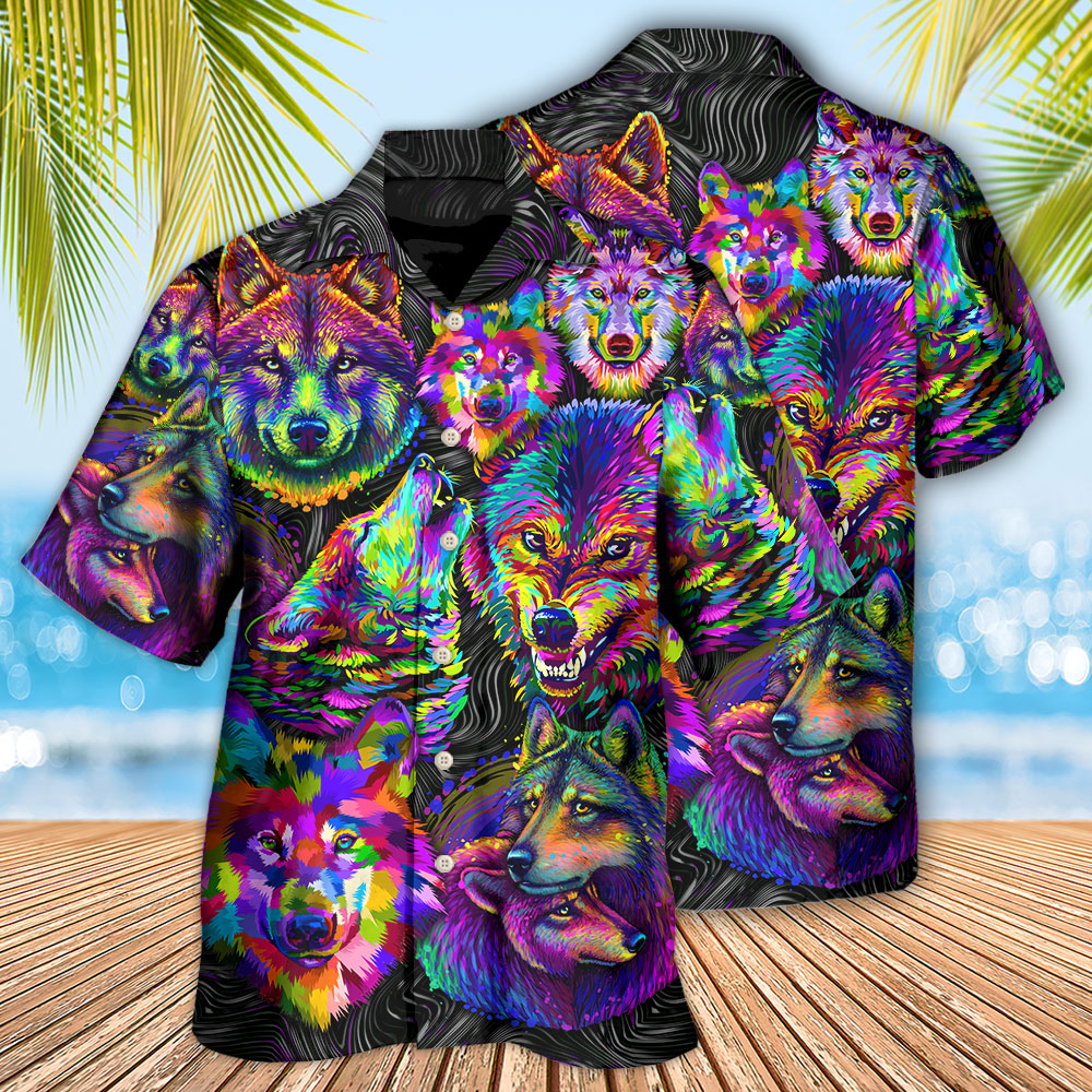 Wolf Neon Colorful Art - Hawaiian Shirt 