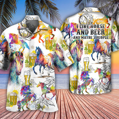 Horse I Like Horse And Beer - Hawaiian Shirt 