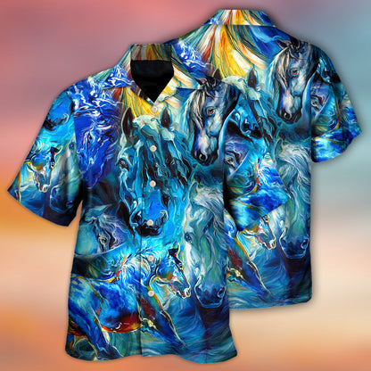 Horse Face Blue Light Cool Art Style - Hawaiian Shirt 