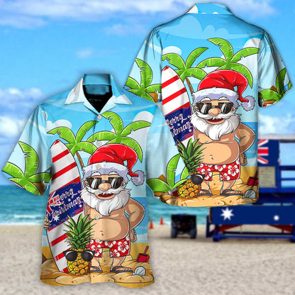 Christmas In July Santa Let's Surf Summer Vibe - Unisex Hawaiian Shirt For Men and Women