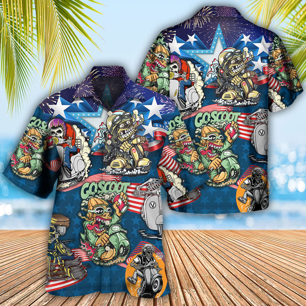 Scooter And Skull USA Flag - Hawaiian Shirt 