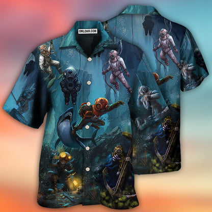Diving Under The Blue Sea Art Style - Hawaiian Shirt 