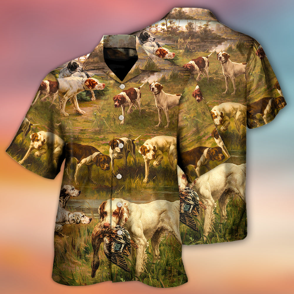 Hunting Dog Hunting Duck Art Style - Hawaiian Shirt 
