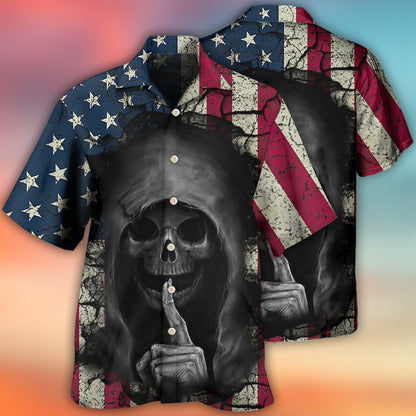 Skull Dark American Flag Vintage - Hawaiian Shirt 