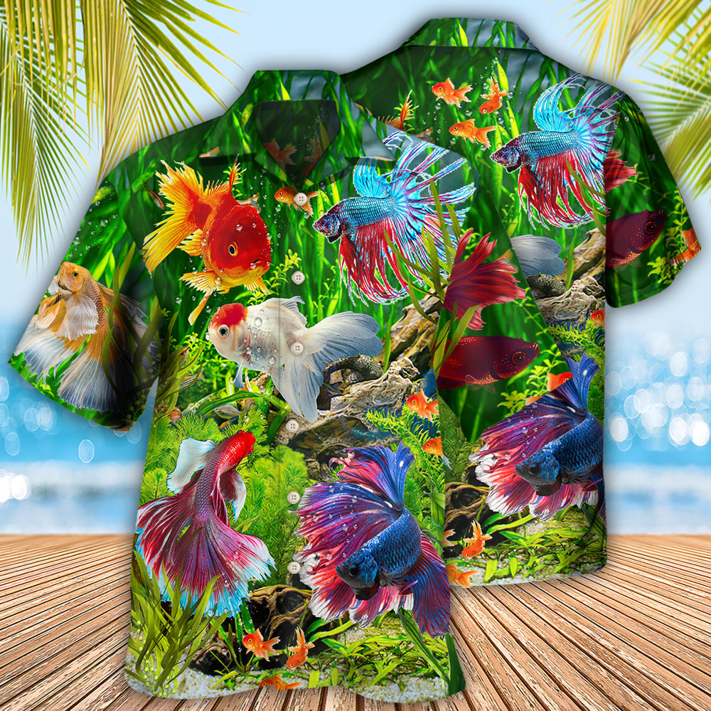 Fish Aquarium Fish And Algae In A Freshwater Aquarium - Hawaiian Shirt 