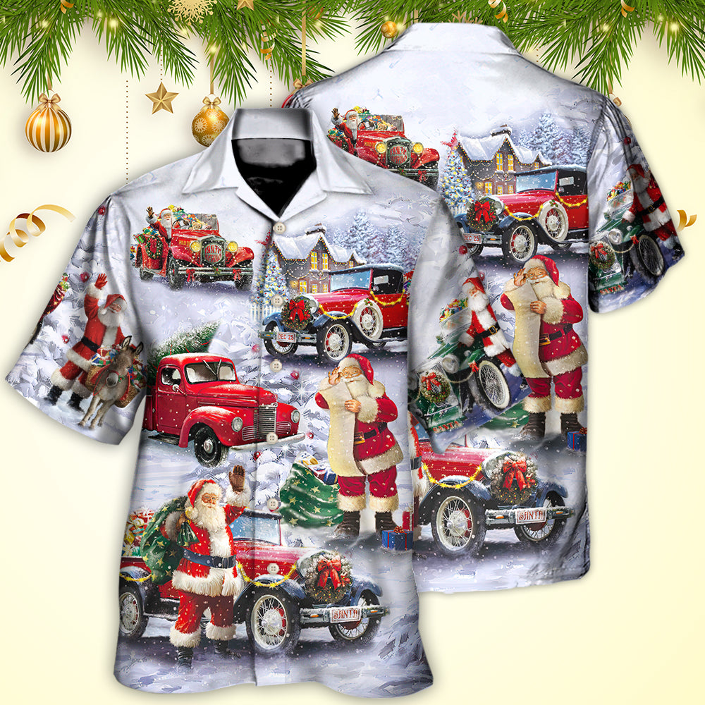 Christmas Santa Claus Funny Red Truck Gift For Xmas Painting Style - Hawaiian Shirt 