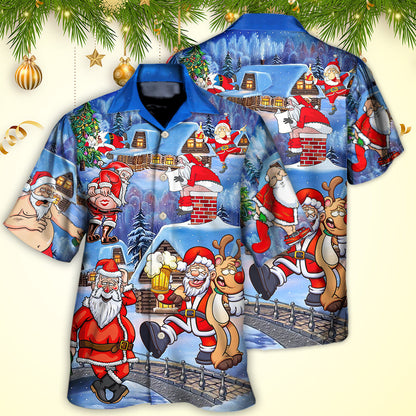 Christmas Santa Claus Drunk Beer Troll Happy Xmas - Hawaiian Shirt 