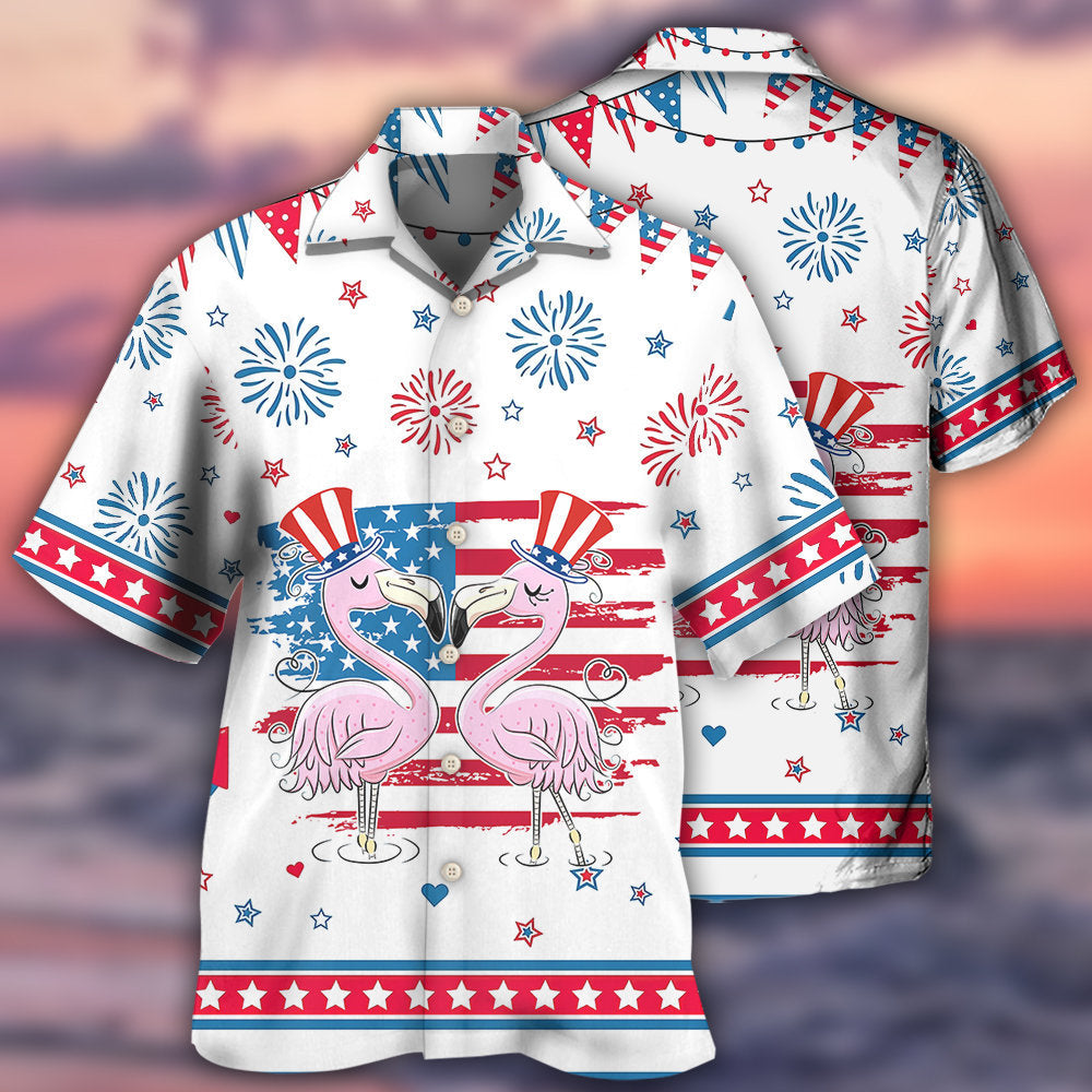 Flamingo Independence Day Star America - Hawaiian Shirt 