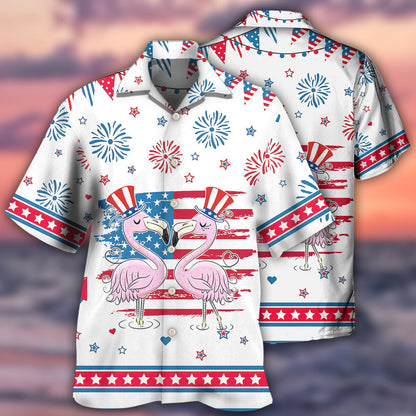 Flamingo Independence Day Star America - Hawaiian Shirt 