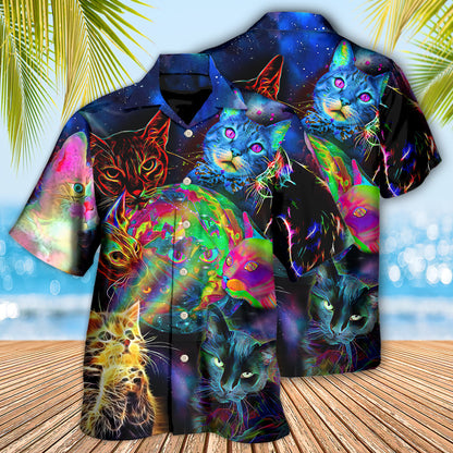 Cat Psychedelic Glowing Galaxy Neon - Hawaiian Shirt 