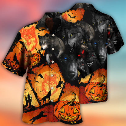 Halloween Wolf Pumpkin Scary - Hawaiian Shirt 