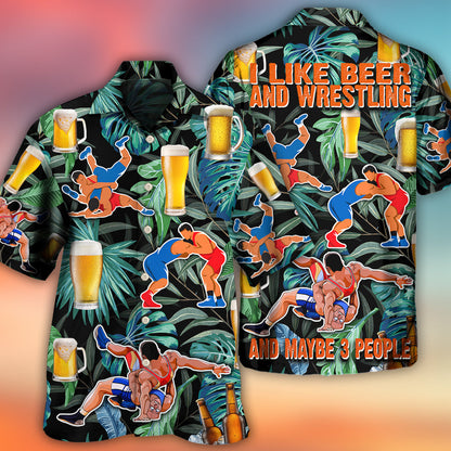 Beer And Wrestling Tropical Pattern - Hawaiian Shirt 