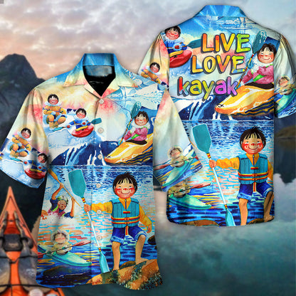 Kayaking Funny Children Playing Kayaking Live Love Kayak Kayaking Lover - Unisex Hawaiian Shirt For Men and Women