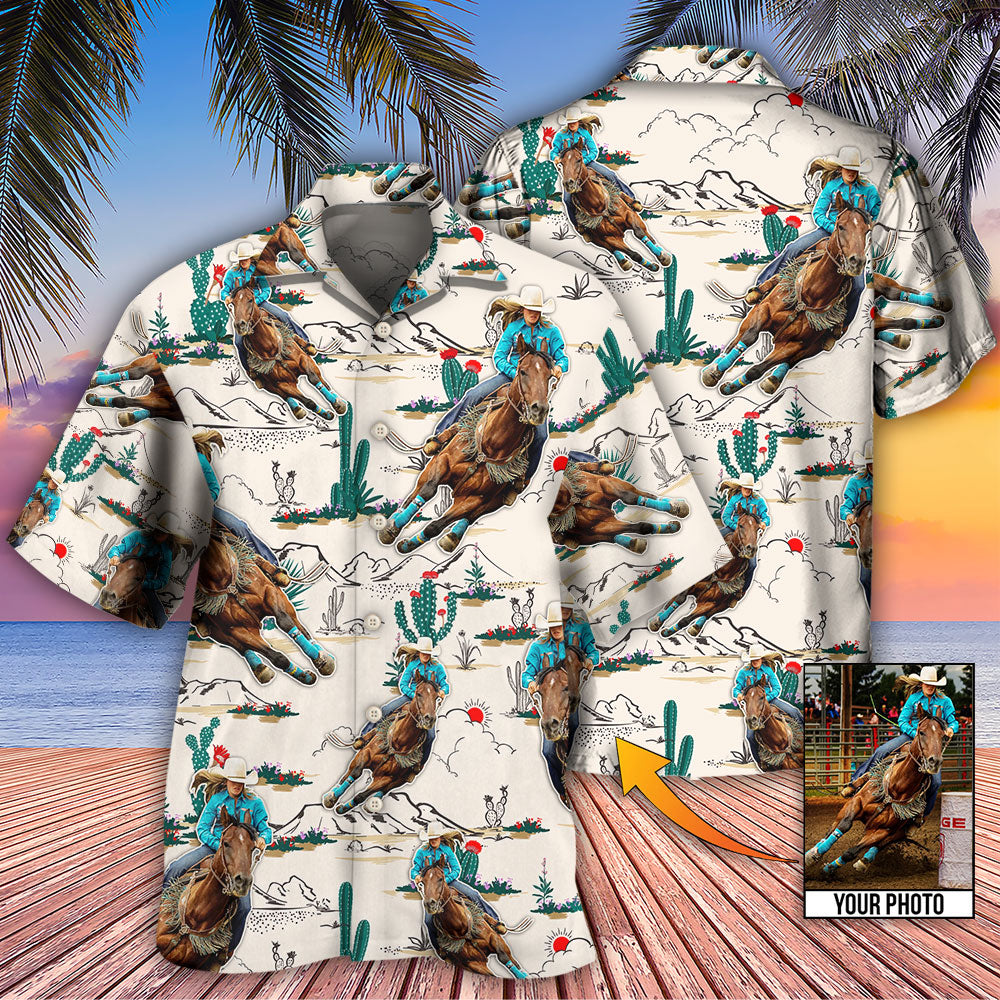 Cowboy Barrel Racing Tropical Desert Custom Photo - Hawaiian Shirt 