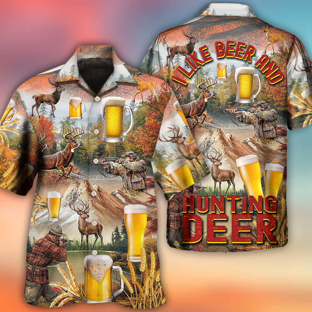Beer And Hunting Deer Autumn Mountain - Hawaiian Shirt 