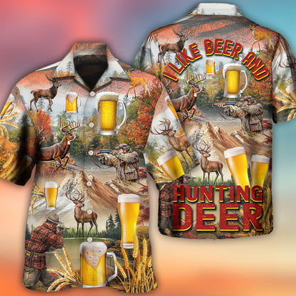 Beer And Hunting Deer Autumn Mountain - Hawaiian Shirt 