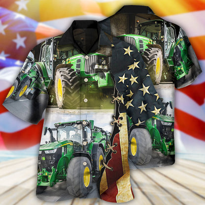 Tractor Independence Day Green Tractor US Flag - Hawaiian Shirt 