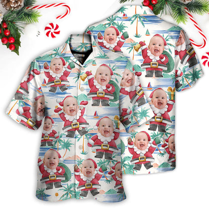 Christmas Santa Summer Beach Custom Photo - Hawaiian Shirt 