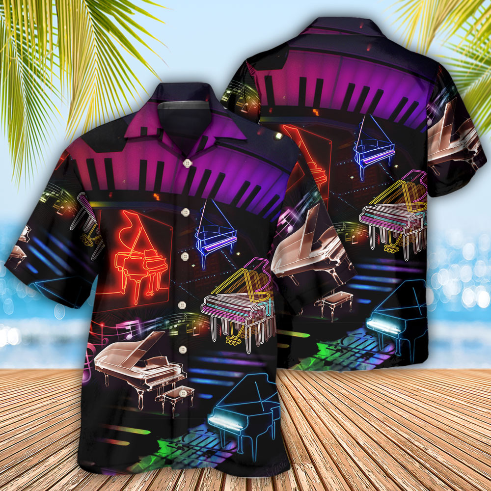 Piano Neon Style Music Lover - Hawaiian Shirt 