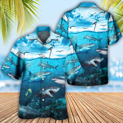 Shark Undersea Darkness Art - Hawaiian Shirt 