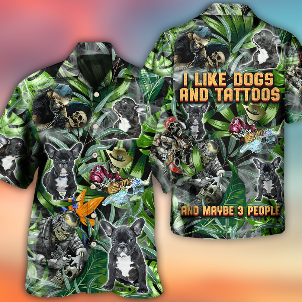 Skull And French Bulldog Tatoo Smoke Tropical - Hawaiian Shirt 