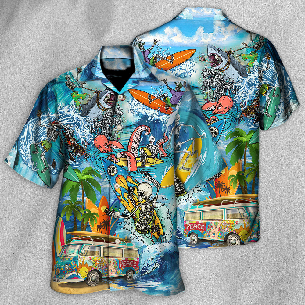 Hippie Live To Surf Skull Live Style - Hawaiian Shirt 