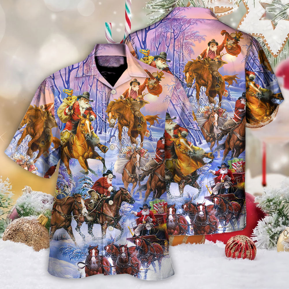 Christmas Santa And Horse Ho Ho Ho Everywhere Merry Xmas - Hawaiian Shirt 