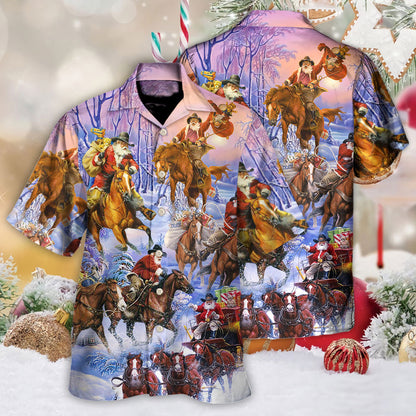 Christmas Santa And Horse Ho Ho Ho Everywhere Merry Xmas - Hawaiian Shirt 