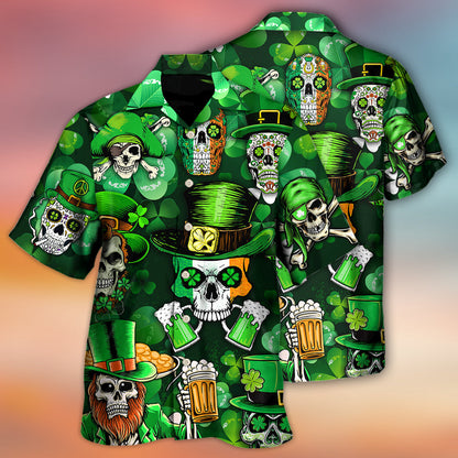 Irish Skull St Patrick's Day Green Light - Hawaiian Shirt 