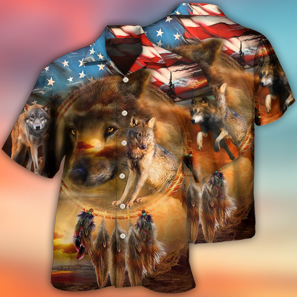 Wolf Independence Day Dreamcatcher American Flag - Hawaiian Shirt 