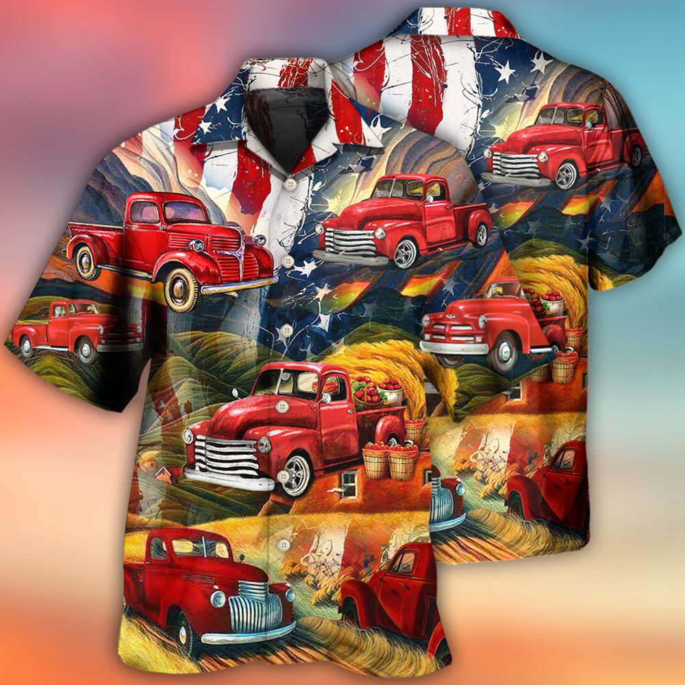 Car Independence Day Red Car Vintage - Hawaiian Shirt 