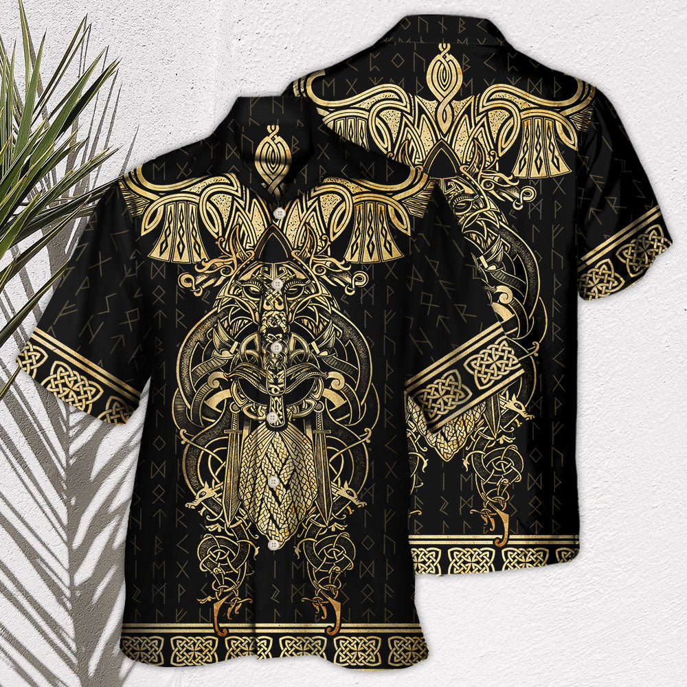 Viking Warrior The Raven Yellow Of Odin - Hawaiian Shirt 