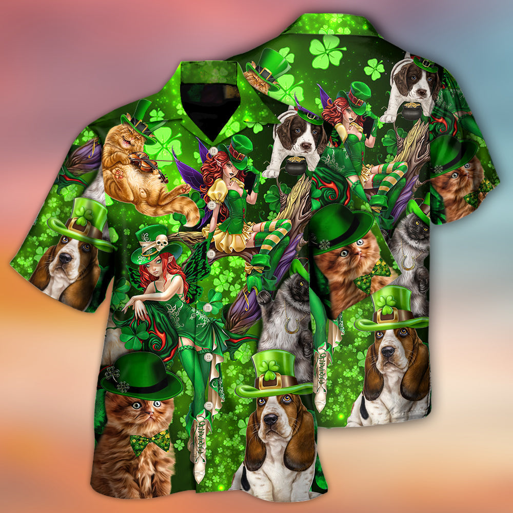 Irish Cat Girl St Patrick's Day Green Light - Hawaiian Shirt 