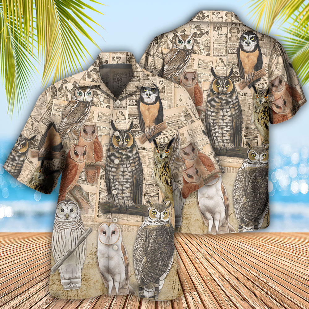 Owl Old Paper Vintage Art - Hawaiian Shirt 