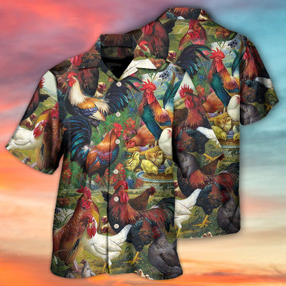 Chicken Lovers Retro Style Background - Hawaiian Shirt 