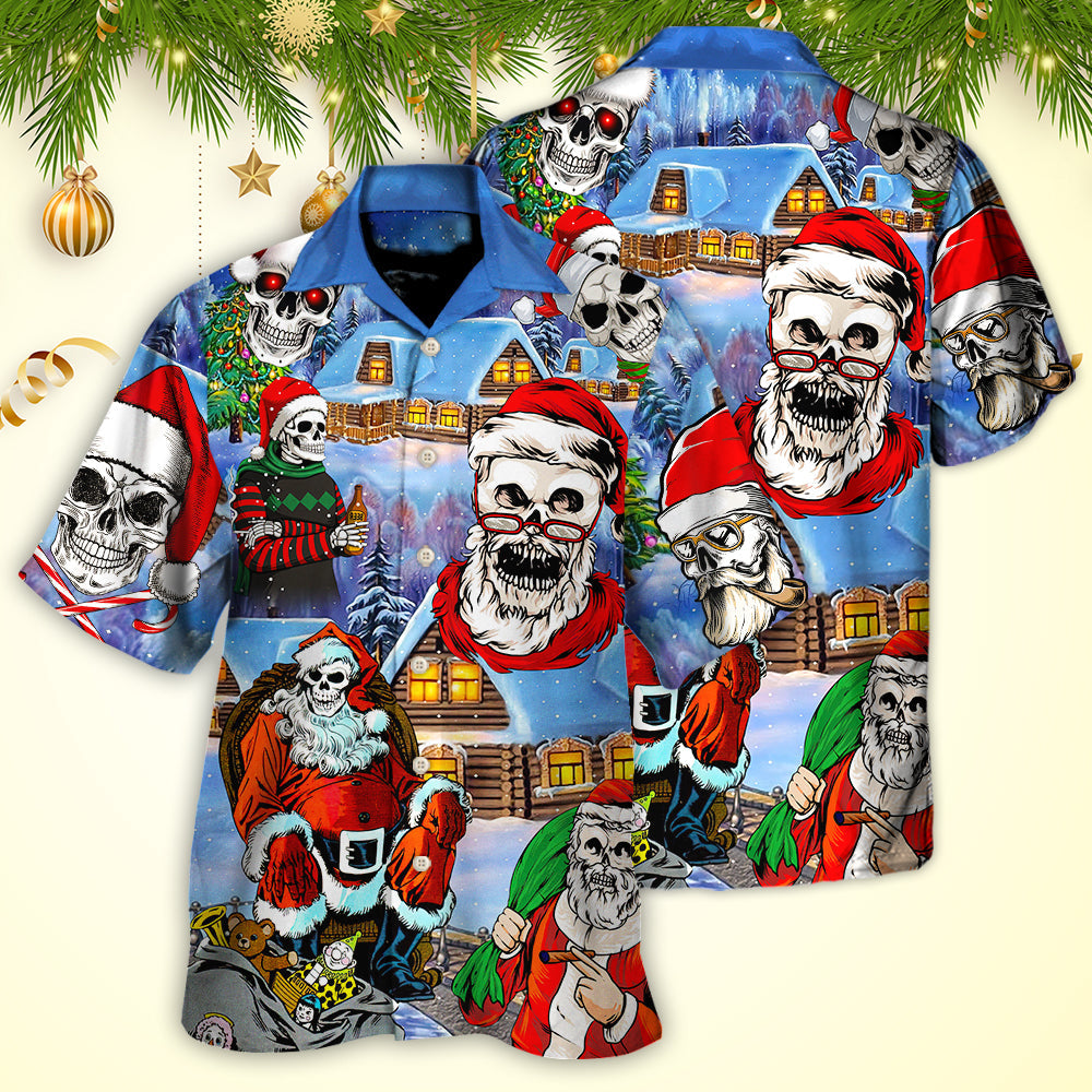 Christmas Skull Santa In The Town Love Xmas - Hawaiian Shirt 