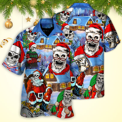 Christmas Skull Santa In The Town Love Xmas - Hawaiian Shirt 