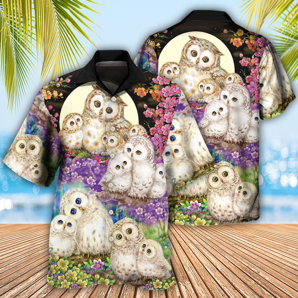 Owl Family And Flowers - Hawaiian Shirt 