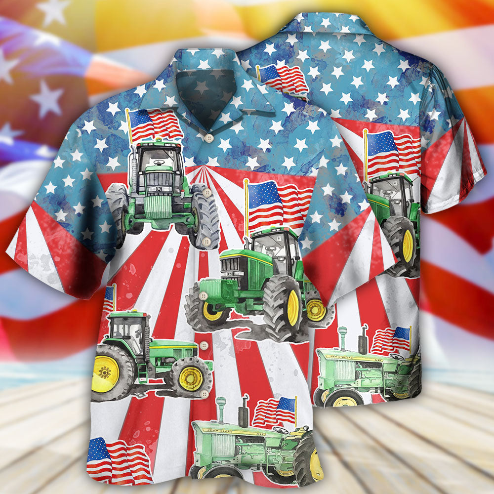 Tractor Independence Day Watercolor Tractor US Flag - Hawaiian Shirt 