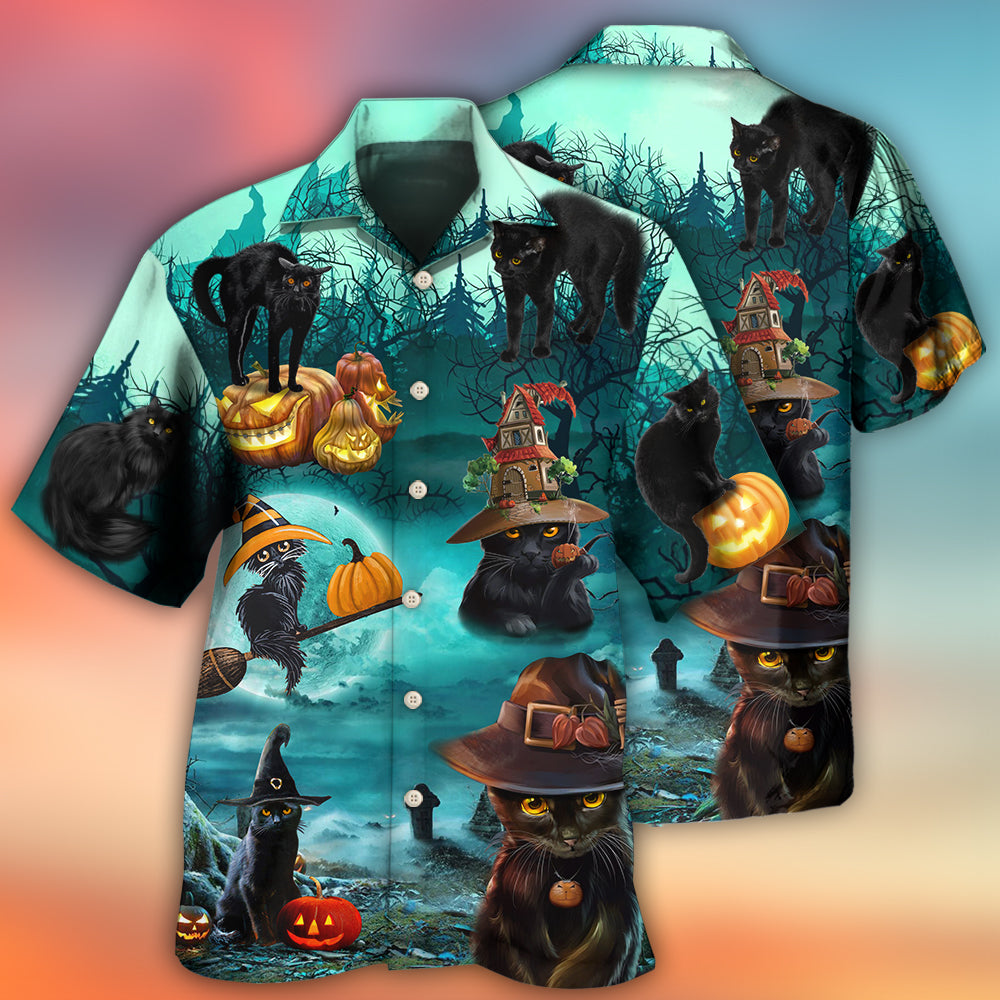 Halloween Black Cat Pumpkin Scary Style - Hawaiian Shirt 