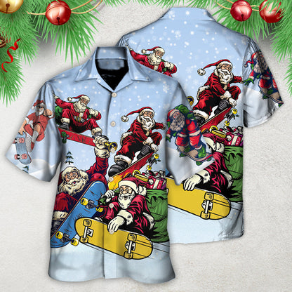 Christmas Santa Skateboard Snow Day - Hawaiian Shirt 