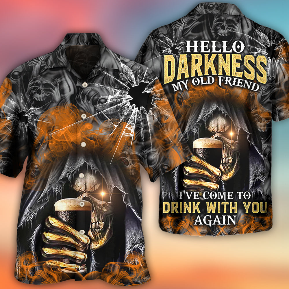 Skull Dark Drinking Orange Smoke Lighting - Hawaiian Shirt 