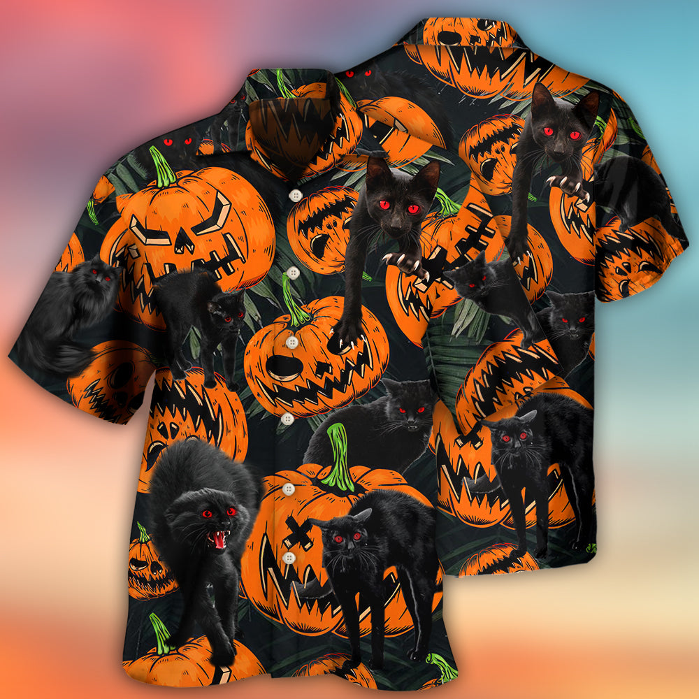 Halloween Black Cat Pumpkin Scary Tropical - Hawaiian Shirt 